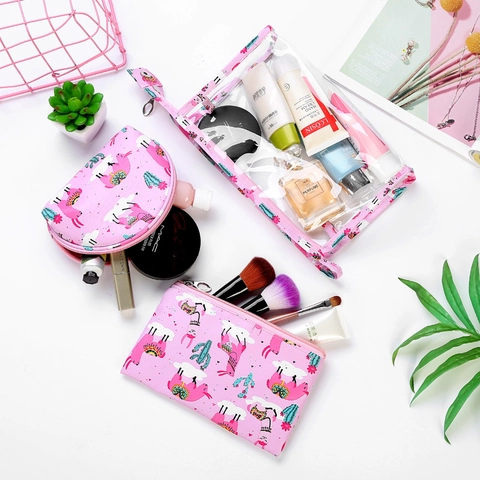 Grande Borsa In PVC Trasparente Astuccio Rettangolare In Ecopelle Stampata E Custodia Semicircolare Organizzatore Cosmetici Viaggio
