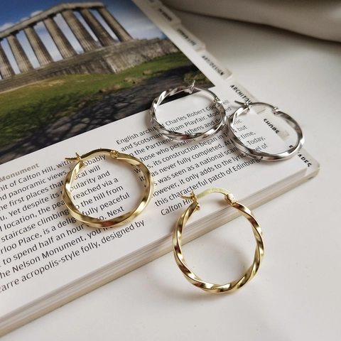 Orecchini A Cerchio In Argento Sterling 925 Con Design A Corda Intrecciata Lucido Geometrico Minimalista Gioielli Donna