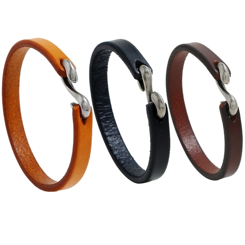 Bracciale Da Uomo In Pelle Con Chiusura A Gancio In S In Lega Retro Semplice Stile Punk Rock Gioielli In Pelle