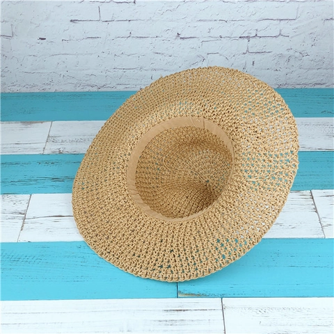 Chapeau De Soleil En Paille Femme Été Plage Respirant Nœud Décoration Plumeria Pliable Bob