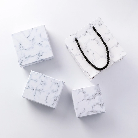 Elegante Schmuckschatulle Aus Papier Mit Marmormuster Für Ringe Ohrringe Halsketten Verpackung Moderne Minimalistische Kleine Box