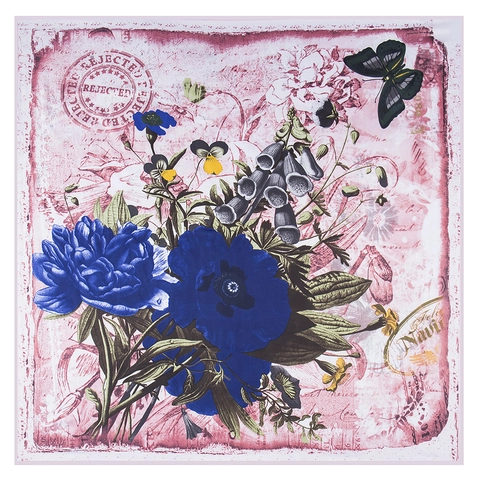 Large Satin Square Scarf For Women Vintage Floral Butterfly Print Shawl Wrap Retro Hair Scarf Headband Bandana Accessory