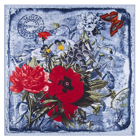 Large Satin Square Scarf For Women Vintage Floral Butterfly Print Shawl Wrap Retro Hair Scarf Headband Bandana Accessory