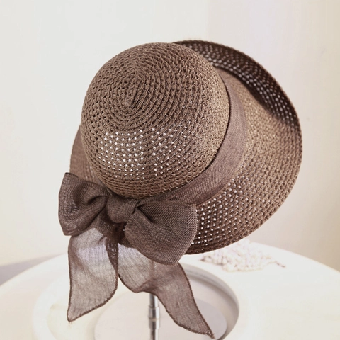 Women Wide Brim Straw Sun Hat Woven Beach Cap With Bow Decoration Summer UV Protection Elegant Travel Headwear