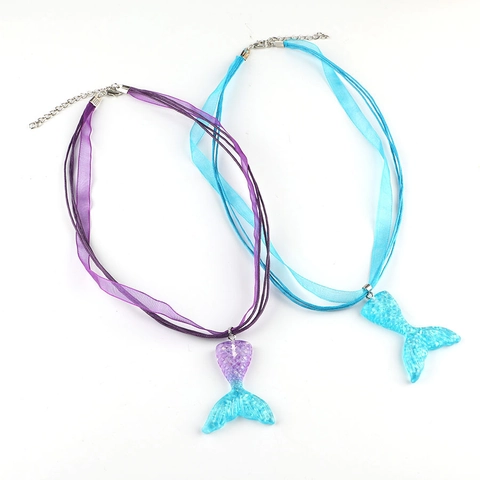 Collana Con Ciondolo A Coda Di Sirena Sfumato Luccicante Resina Brillante Stile Oceano Nastro Cordino Cerato Multistrato Per Ragazze
