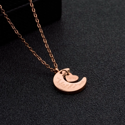 Rose Gold Stainless Steel Moon Heart Pendant Necklace I Love You To The Moon And Back Engraved Mom Jewelry Gift Women
