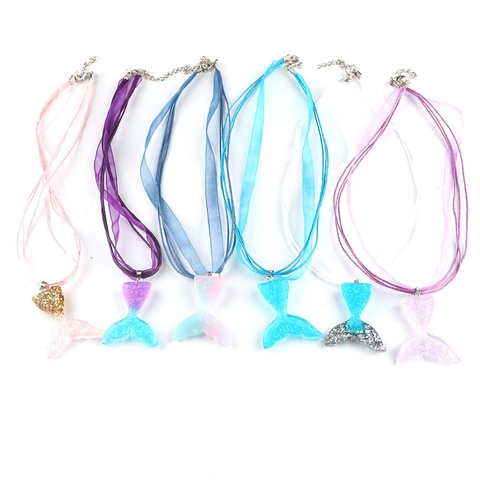 Collana Con Ciondolo A Coda Di Sirena Sfumato Luccicante Resina Brillante Stile Oceano Nastro Cordino Cerato Multistrato Per Ragazze