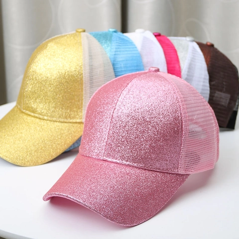Berretto Da Baseball In Rete Con Paillettes Da Donna Con Foro Per Coda Di Cavallo Traspirante Regolabile Lucido