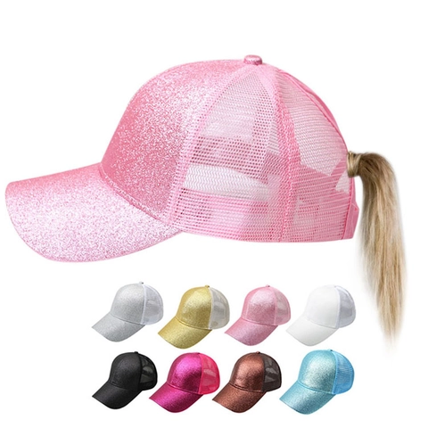 Berretto Da Baseball In Rete Con Paillettes Da Donna Con Foro Per Coda Di Cavallo Traspirante Regolabile Lucido