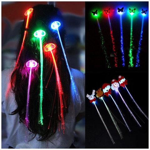 LED Gloeiende Haarvlechten Glasvezel Haarclip Kleurrijke Knipperende Vlinder Kerst Sneeuwpop Rendier Feestdecoratie Kinderen Speelgoed