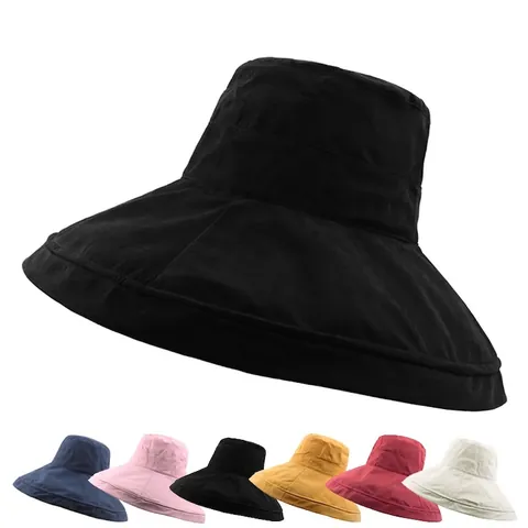 Sombrero De Pescador De Ala Ancha Para Mujer Algodón Poliéster Plegable Verano Al Aire Libre Color Sólido