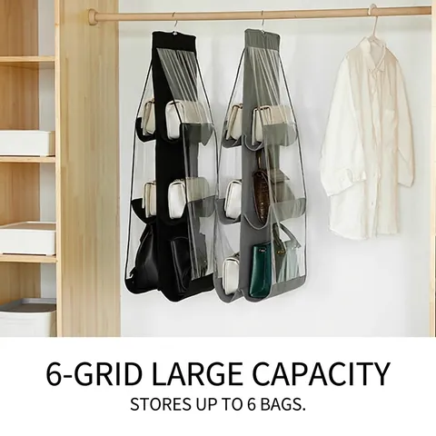 Hängender Handtaschen Organizer Vliesstoff Klarsicht PVC Taschen Doppelseitig Kleiderschrank Zubehör Aufbewahrung Staubdicht