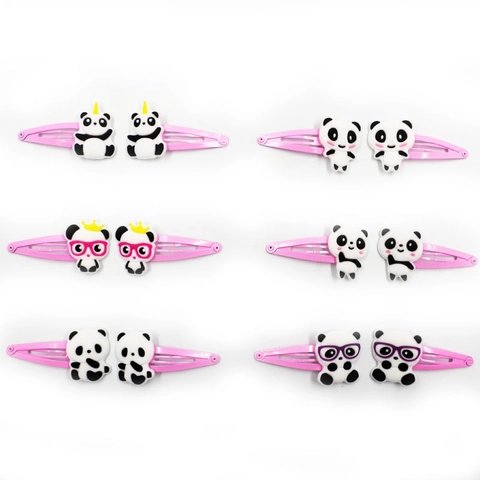 Süße Cartoon Panda Haarklammern Für Kinder PVC Weichgummi Rosa Metall BB Snap Haarspangen Kawaii Haarschmuck Mädchen