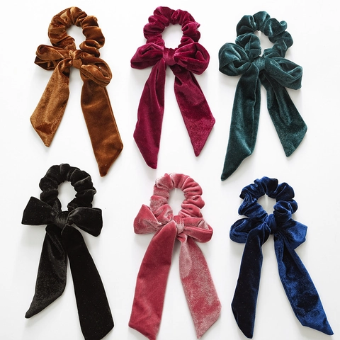 Elastici Per Capelli In Velluto Con Grande Fiocco E Nastri Lunghi Retro Elegante Copricapo Autunno Inverno Per Donne Ragazze