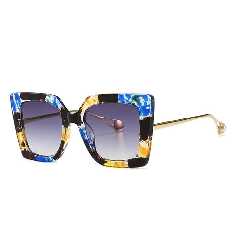 Oversized Square Sunglasses Vintage Retro Fashion Gradient Lens Metal Temples With Artificial Pearl Decoration For Women