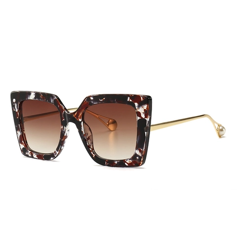 Oversized Square Sunglasses Vintage Retro Fashion Gradient Lens Metal Temples With Artificial Pearl Decoration For Women