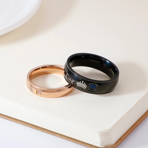 Krone Pärchen Ring Edelstahl Zirkonia Eingelegt King Queen Buchstaben Mode Schmuck Geschenk Für Liebhaber