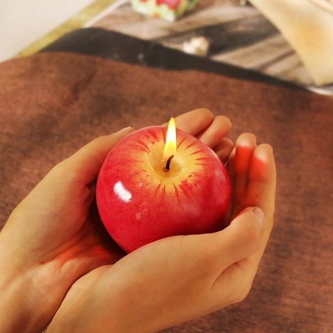 Candela In Cera Di Paraffina A Forma Di Mela Rossa Per Festa Di Natale Decorazione Casa Design Di Frutta Realistico Regalo