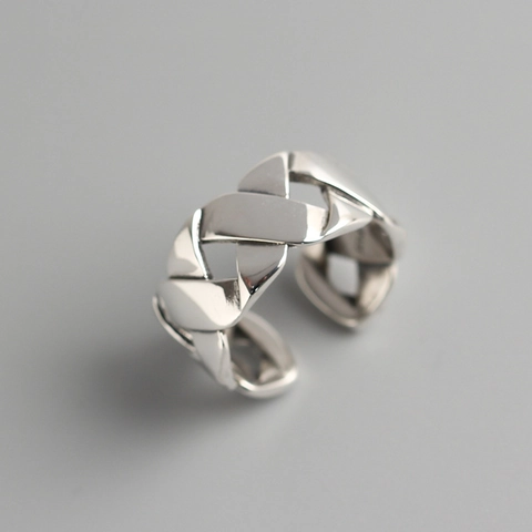 925 Sterling Zilveren Gevlochten Kruis Ring Vintage Brede Band Verstelbaar Open Geometrische Vinger Sieraden Vrouwen