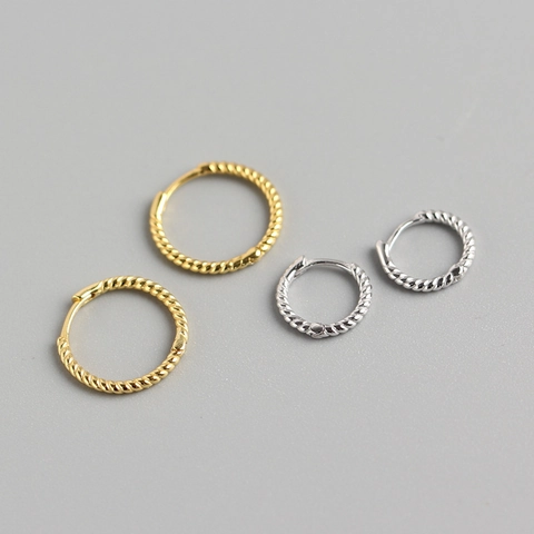 925 Sterling Silver Hoop Earrings Twisted Rope Geometric Round Ear Buckles Minimalist Korean Style Jewelry For Women