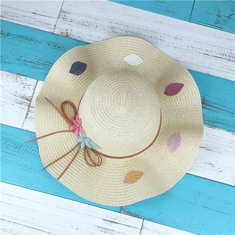 Women Straw Sun Hat Wide Wavy Brim Foldable Flower Bow Decor Summer Beach Travel UV Protection Elegant
