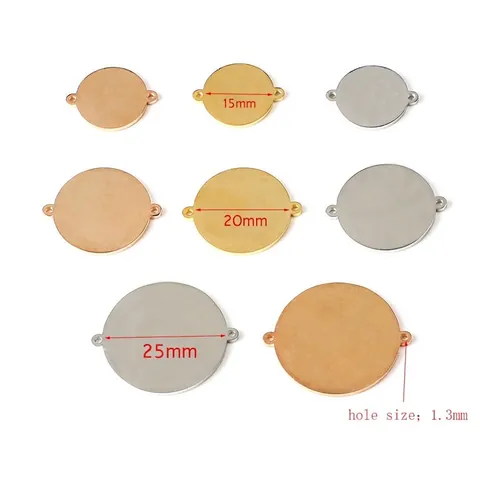 Round Double Hole Connector Pendant 304 Stainless Steel Mirror Polished Blank Disc For DIY Jewelry Making Crafts