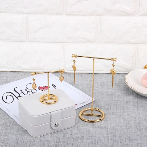 Metal T-Shape Earring Display Stand Gold Jewelry Organizer Desktop Holder Nordic Style High And Low Stands