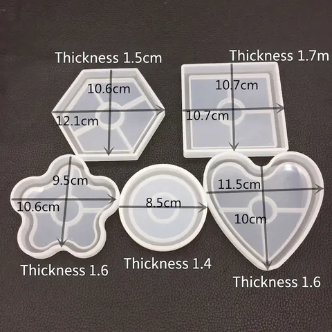 DIY Silicone Coaster Molds Mirror Surface Resin Casting Geometric Heart Round Square Hexagon Flower Shape Flexible Crafts