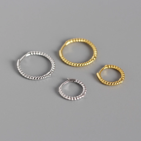 925 Sterling Silver Twisted Hoop Earrings For Women Retro Rope Pattern Geometric Ear Buckle Plated Silver Gold Daily Jewelry