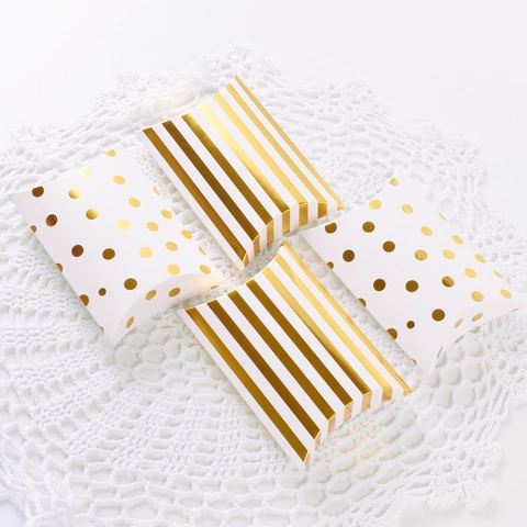 Scatole Regalo Cuscino Lamina D'Oro Cartone Pieghevole Motivo Geometrico Per Bomboniere Confezioni Dolci Gioielli