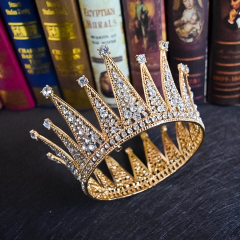 Vintage European Style Bridal Crown Full Round Tiara Shiny Rhinestone Alloy Hair Accessories For Wedding Princess