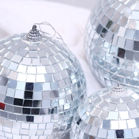 Palla Da Discoteca A Specchio Argento Vetro Schiuma Ornamento Appeso Riflettente Per Festa Di Natale Matrimonio Arredo Scena