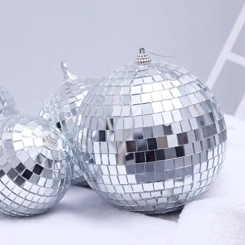 Palla Da Discoteca A Specchio Argento Vetro Schiuma Ornamento Appeso Riflettente Per Festa Di Natale Matrimonio Arredo Scena