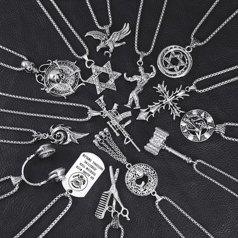 Men Pendant Necklace Vintage Hip Hop Gothic Punk Style Stainless Steel Alloy Jewelry Accessory Gift For Man Daily Wear