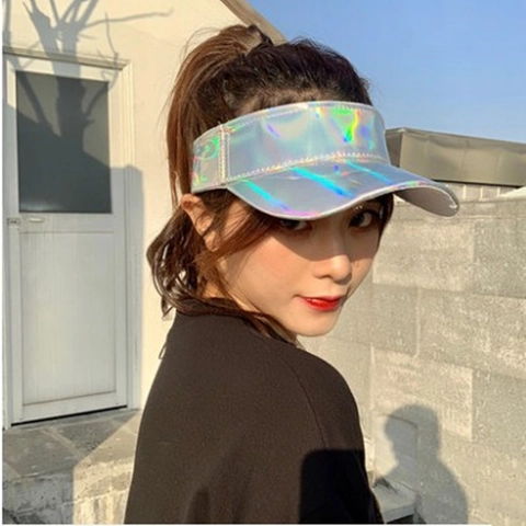 Holographic Laser Sun Visor Hat Reflective Open Top Cap Wide Brim Adjustable Summer Beach Streetwear For Women Men