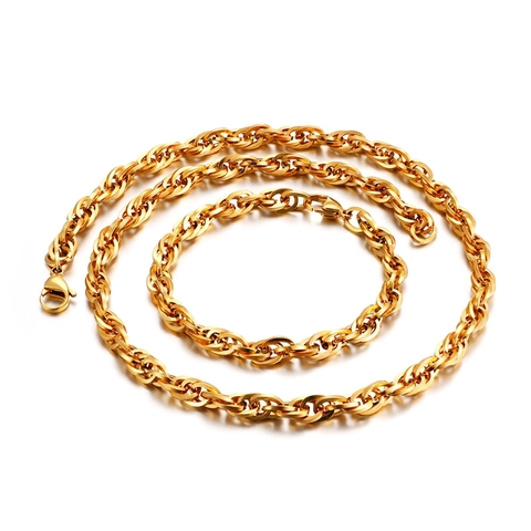 Stainless Steel Rope Chain Necklace Twisted Link Clavicle Jewelry For Men And Women Punk Fashion Gold Plated