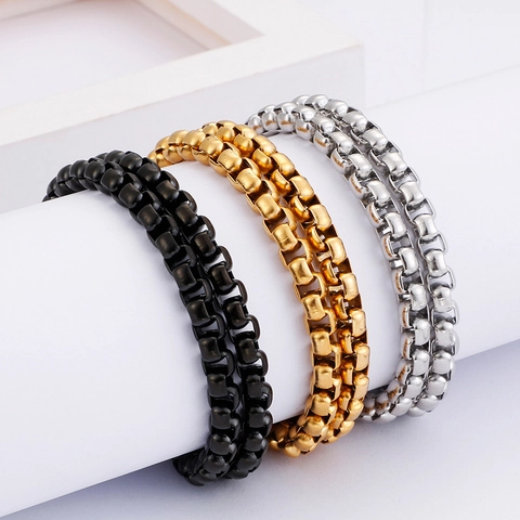 Collar Pulsera De Cadena De Caja Acero Inoxidable Hip Hop Punk Joyería Eslabones Cuadrados Para Hombre Mujer Estilo Retro