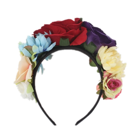 Bandeau Fleur Rose Artificielle Polyester Serre-Tête Pour Halloween Mariage Fête Style Bohémien Mexicain Femmes