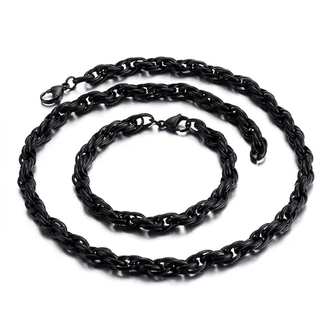 Touwketting Halsketting Titanium Roestvrij Staal Zwaar Punk Hiphop Sieraden Voor Heren Goud Zilver Zwart Gegalvaniseerd