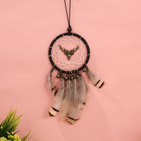 Acchiappasogni Boho Fatto a Mano Decorazione Sospesa Con Piume Perline E Ciondolo Cervo In Lega Per Casa Auto Regalo