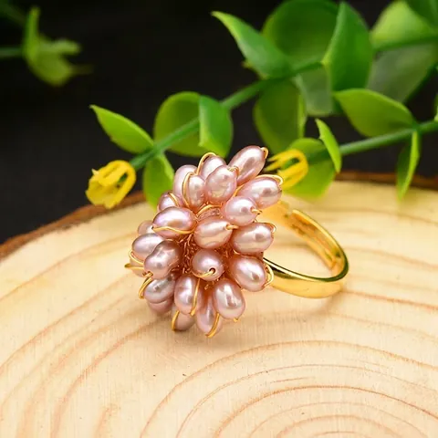 Handmade Freshwater Pearl Flower Cluster Open Ring 925 Sterling Silver Elegant Vintage Style Adjustable Ring For Women
