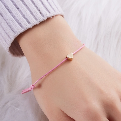 Handmade Wish Bracelet With Copper Heart Butterfly Charm Adjustable Waxed Cord Woven String Gift For Women Girls