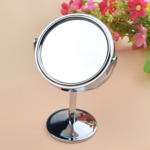 Modern Metal Double-Sided Tabletop Makeup Mirror Magnifying Function Swivel Round Oval Desk Mirror Bathroom Bedroom Dresser