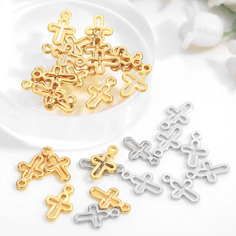 Hollow Cross Pendant Copper Gold Plated DIY Jewelry Making Charms For Necklace Bracelet Religious Style