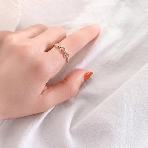 Natur Erdbeerquarz Kristall Armband Und Ring Mehrfarbige Glücksperlen Verstellbarer Modeschmuck Für Damen