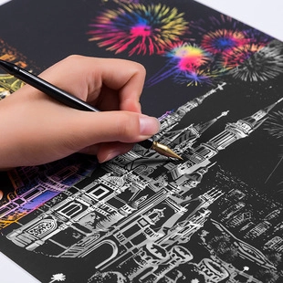 DIY Night Scene Scratch Art Kit With Frame Tool Set Colorful Landscape Painting Creative Gift Adults Kids Home Decor