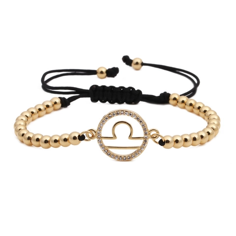 Constellation Zodiac Sign Charm Bracelet With Copper Beads Zircon Adjustable Woven Rope Handmade Jewelry For Women