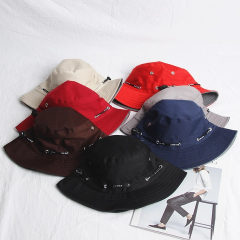 Bucket Hat Cotton Polyester Reversible Sun Protection Outdoor Travel Casual Sport Men Women Adjustable Drawstring Breathable