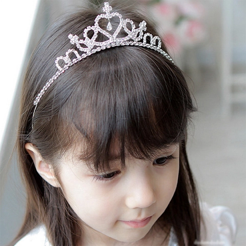 Kids Princess Crown Tiara Headband Sparkling Rhinestone Silver Plated Alloy Hair Accessories For Girls Birthday Party