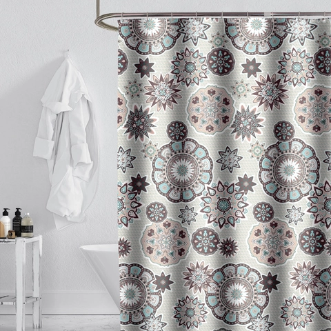Waterdicht Douchegordijn Dik Polyester Weefsel Mandala Bohemien Patroon Retro Stijl Metalen Oogjes Badkamer